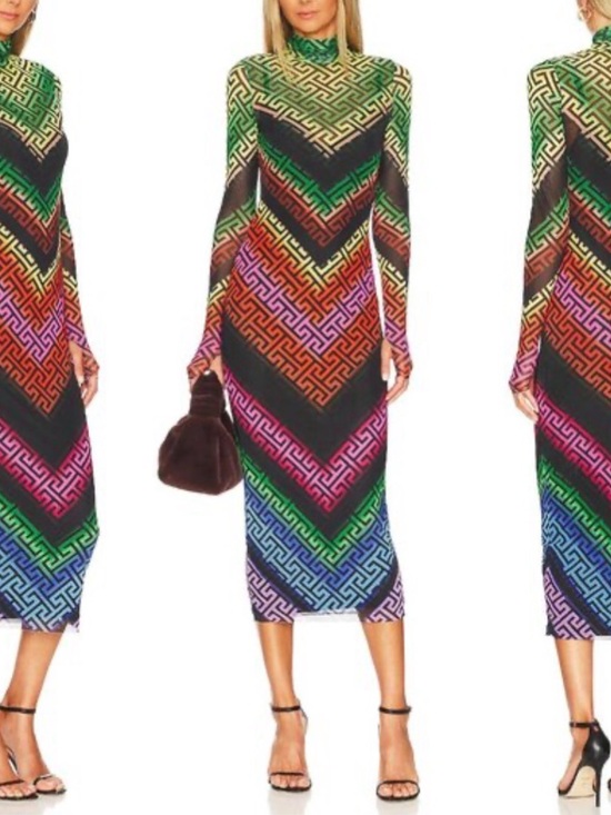 AFRM Dresses & Skirts - AFRM Multicolor Geo-Print Midi Dress with High Neck